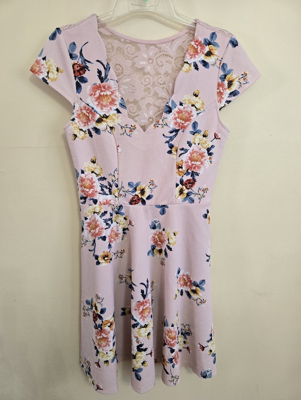 Three Hearts Pink Floral Lace-Back Mini Dress